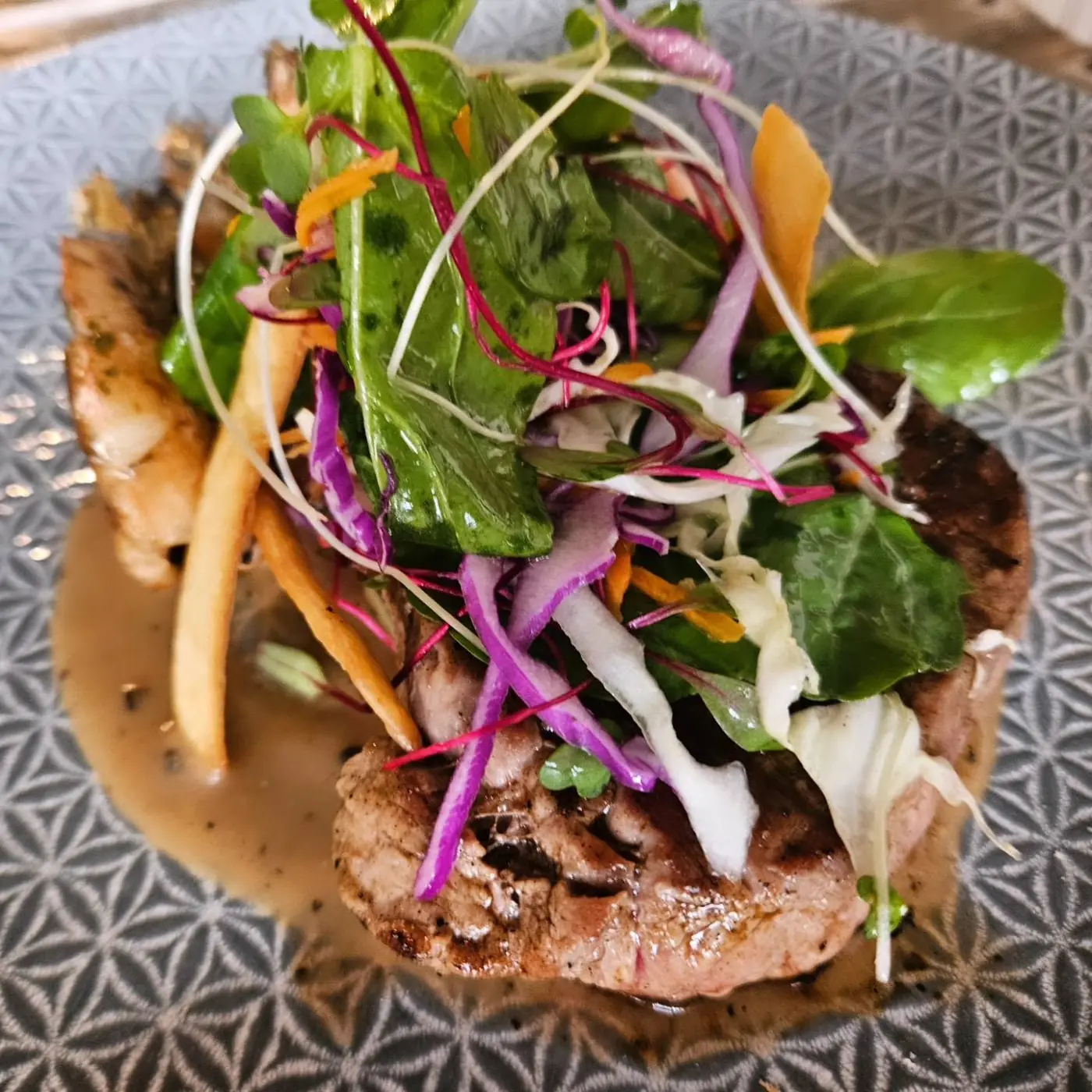 Steak with salad
